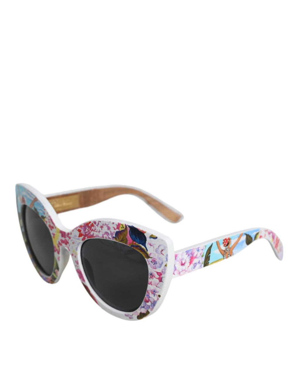 Lunettes de soleil Dolce & Gabbana multicolores avec cadre en laiton, cristaux et motif floral peint à la main.