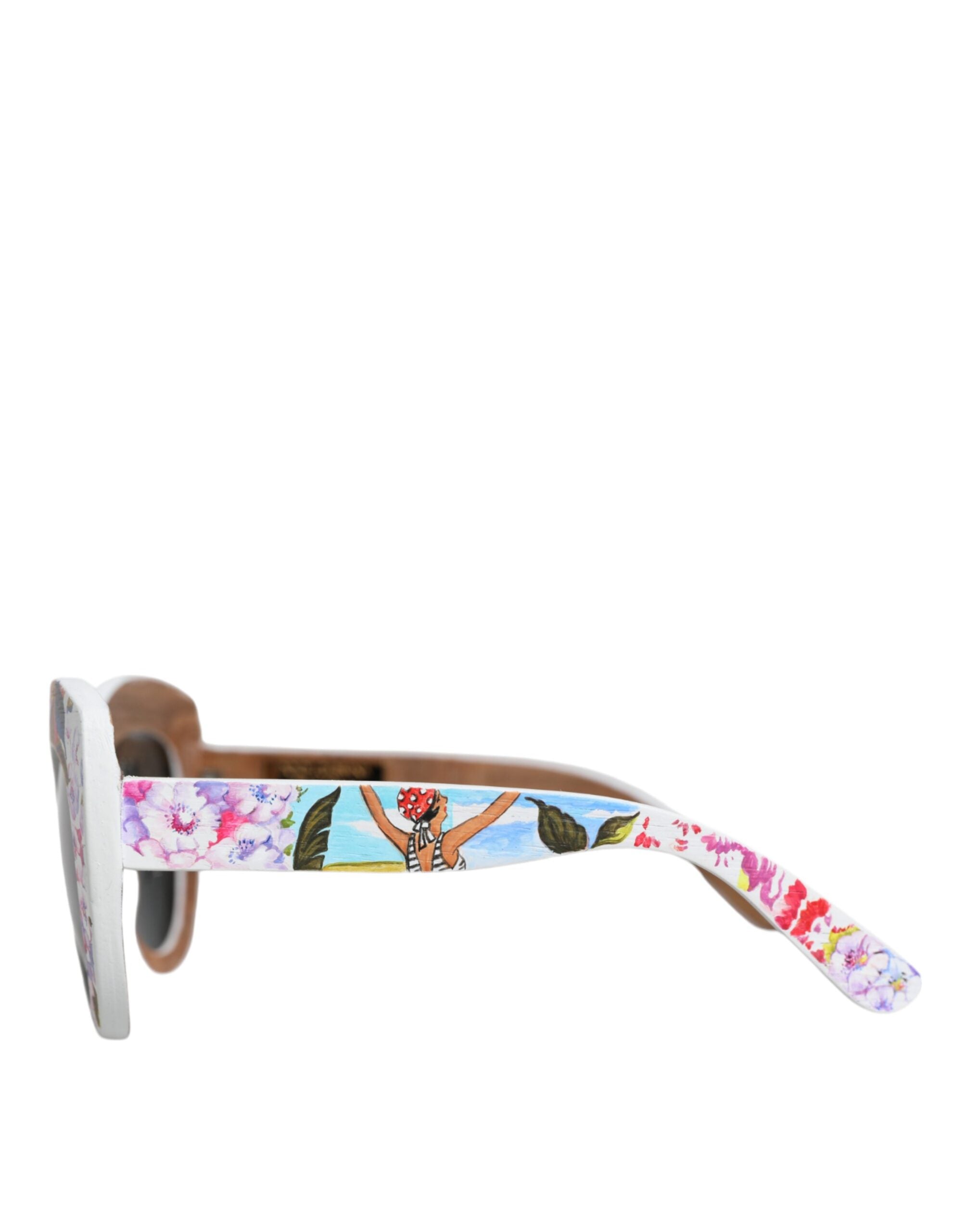 Lunettes de soleil Dolce & Gabbana multicolores en bois, cristaux, laiton, avec cadre floral peint à la main.