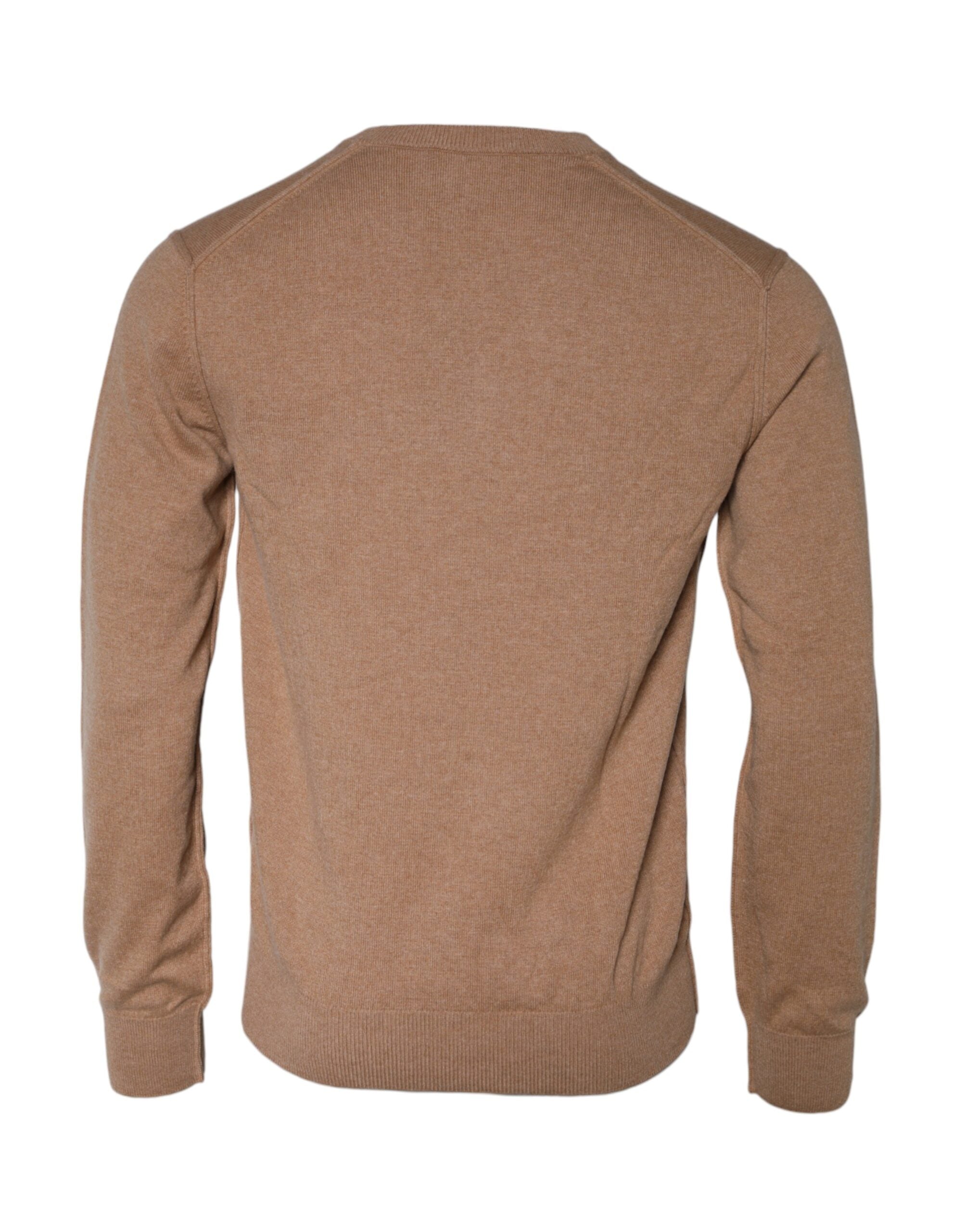 Pull en cachemire marron Dolce & Gabbana, pull à col en V, tricot chaud et élégant pour homme ou femme.