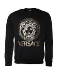Sweat-shirt à col rond en coton noir avec motif Méduse de Versace, style décontracté et confortable.