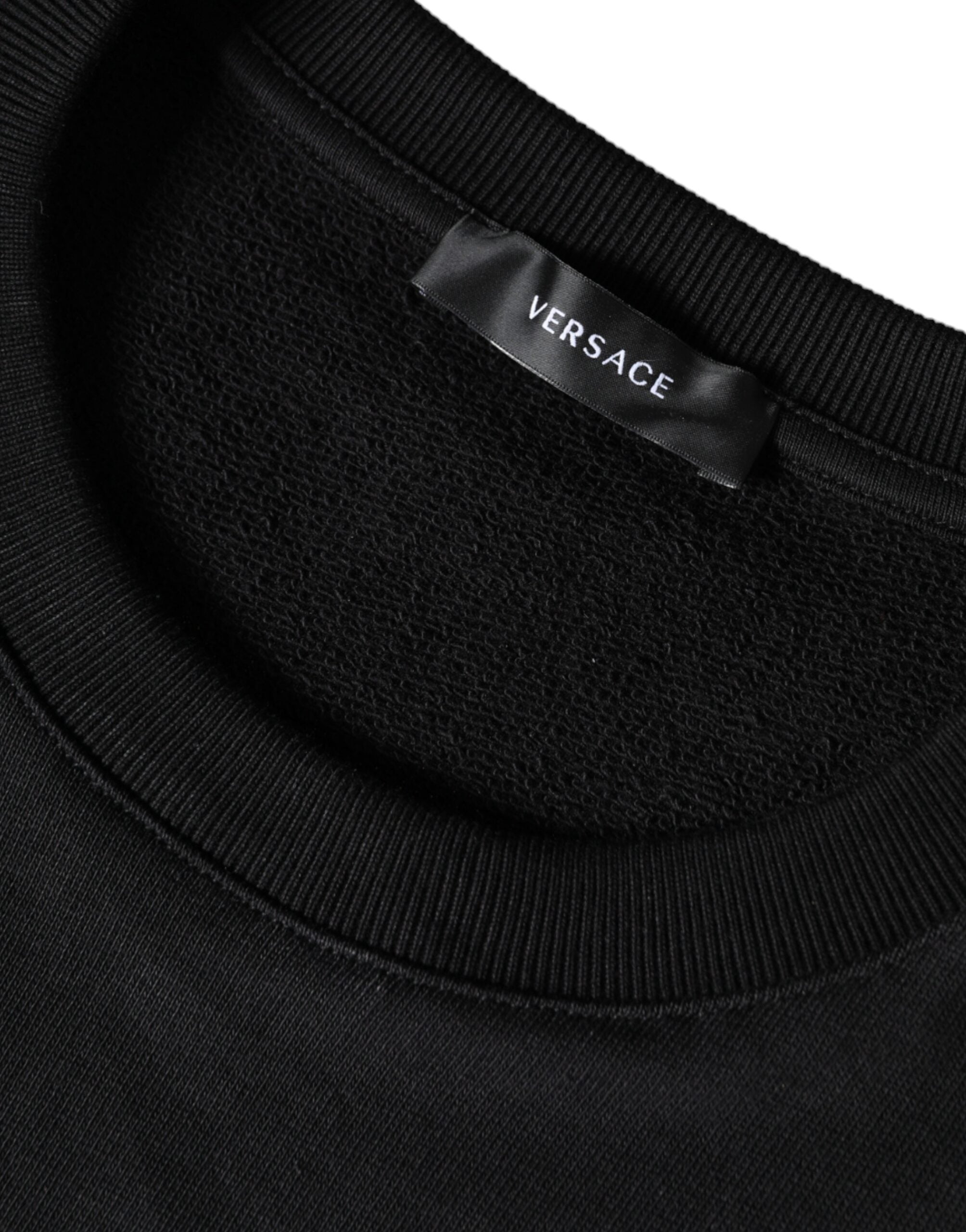 Sweat-shirt à col rond en coton noir Versace Medusa, pull décontracté avec logo emblématique, pour homme ou femme.