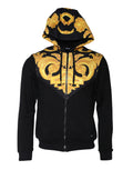 Sweat à capuche en coton noir Versace avec motif Medusa imprimé, fermeture éclair complète, style élégant et moderne.