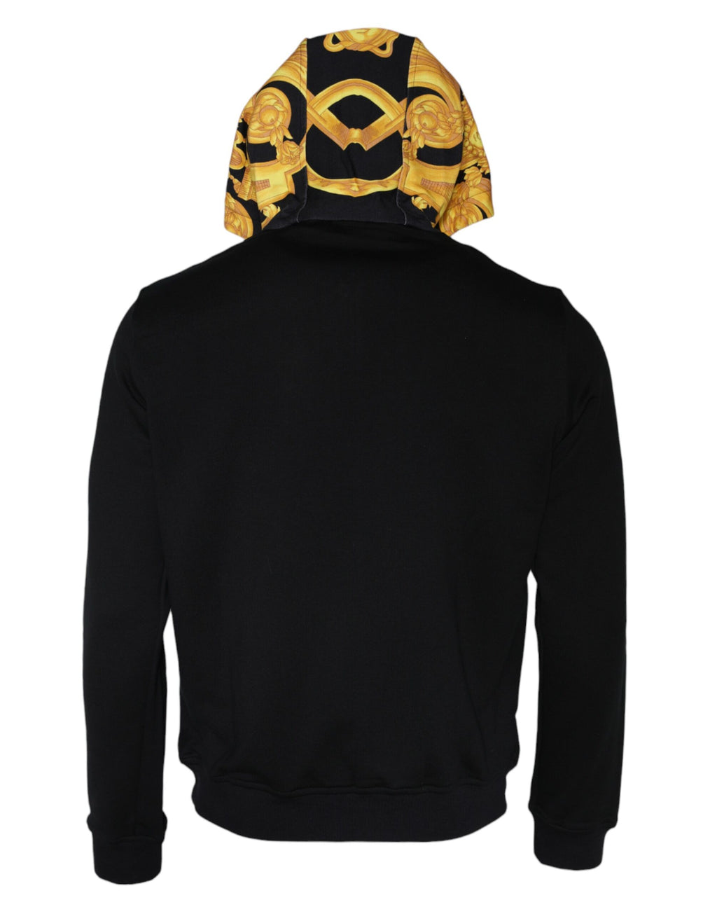 Sweat à capuche en coton noir Versace avec impression Medusa, fermeture éclair complète, style décontracté et élégant.