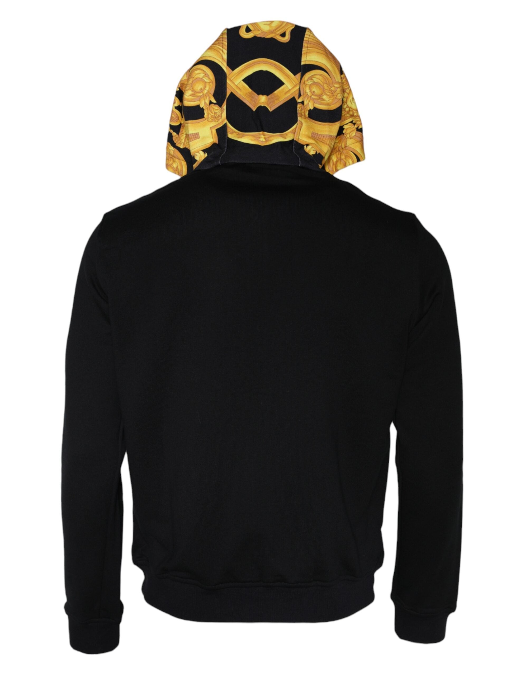 Sweat à capuche en coton noir Versace avec impression Medusa, fermeture éclair complète, style décontracté et élégant.