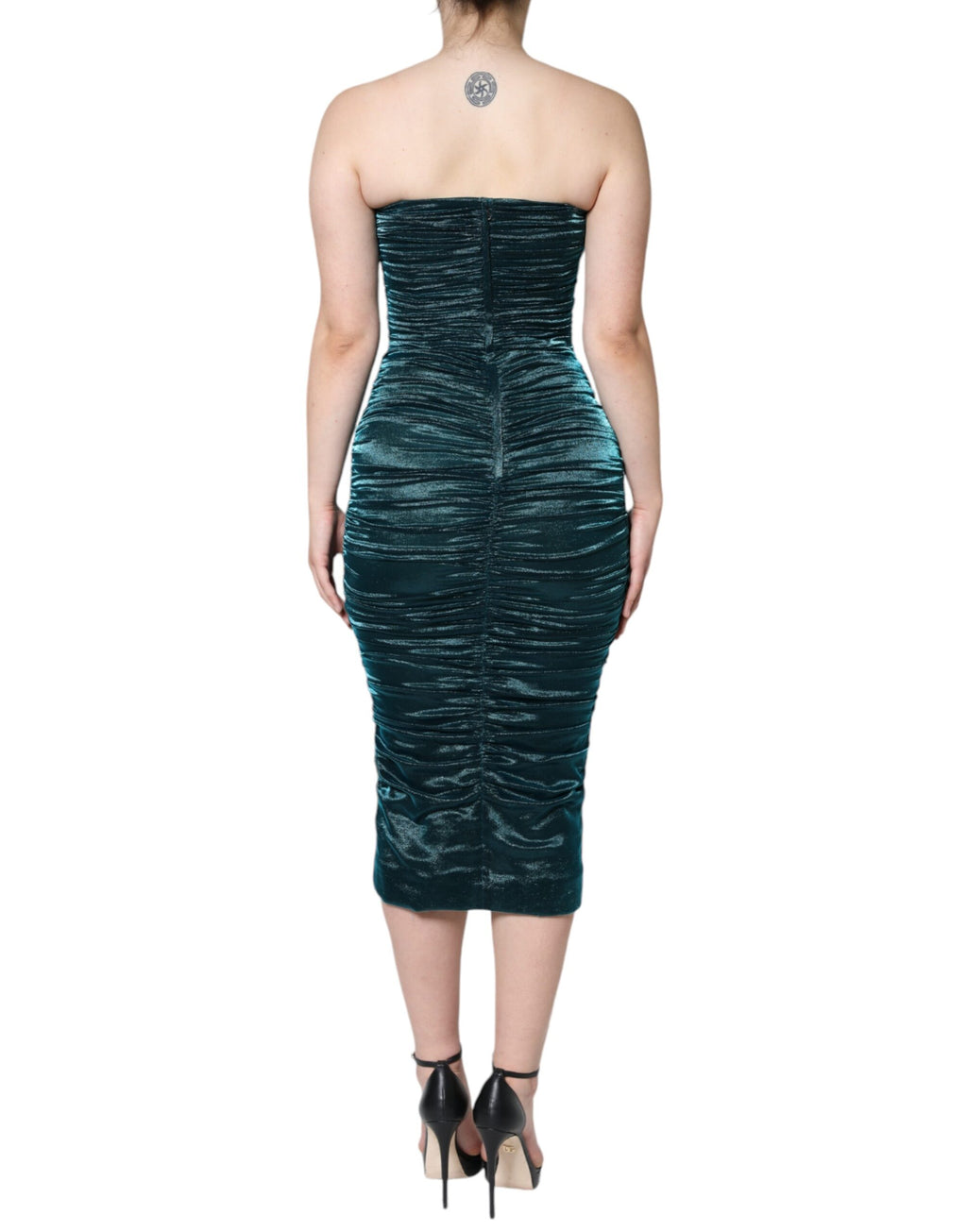 Robe bustier en satin et soie mélangée verte de Dolce & Gabbana, robe moulante élégante et sans bretelles.