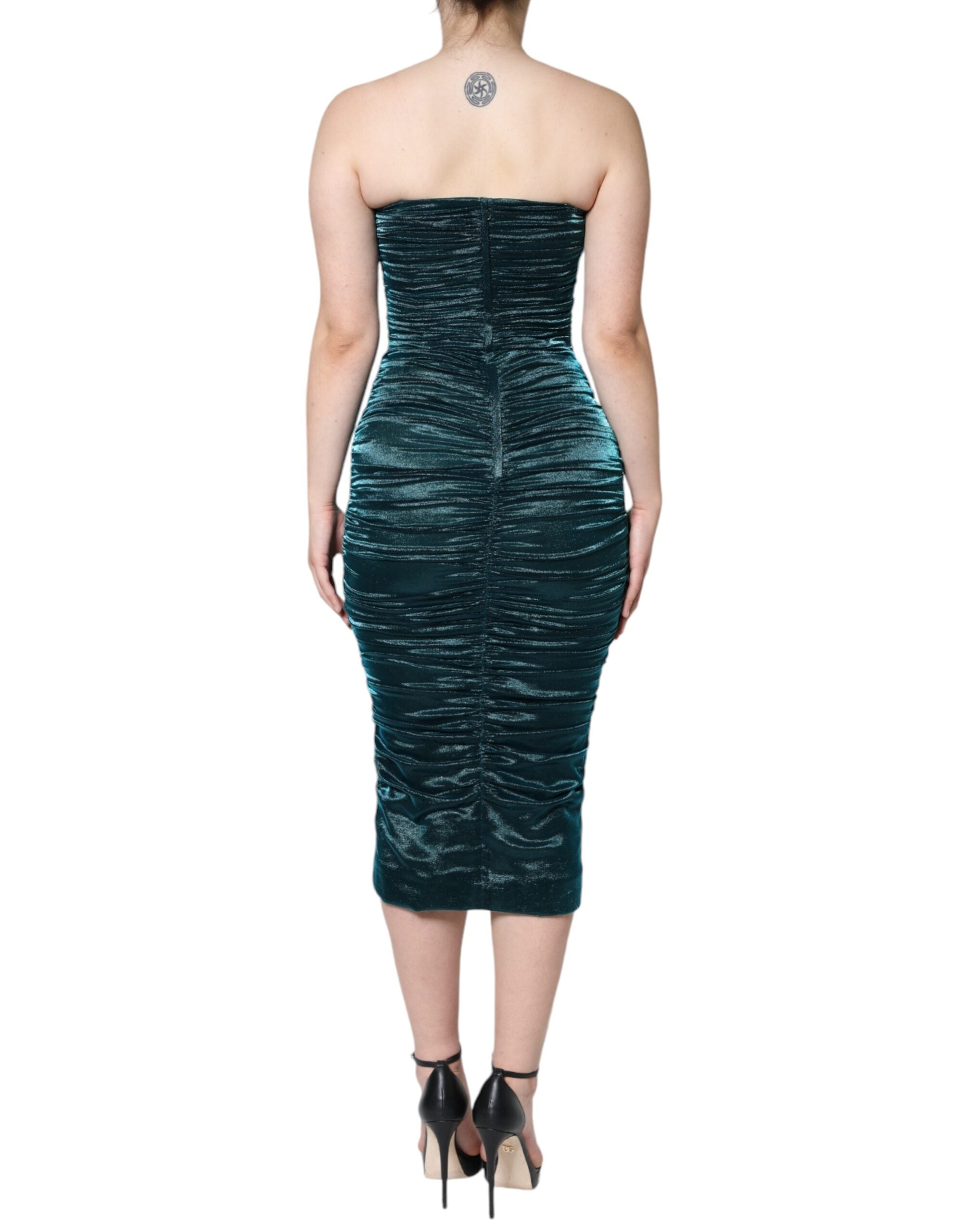 Robe bustier en satin et soie mélangée verte de Dolce & Gabbana, robe moulante élégante et sans bretelles.