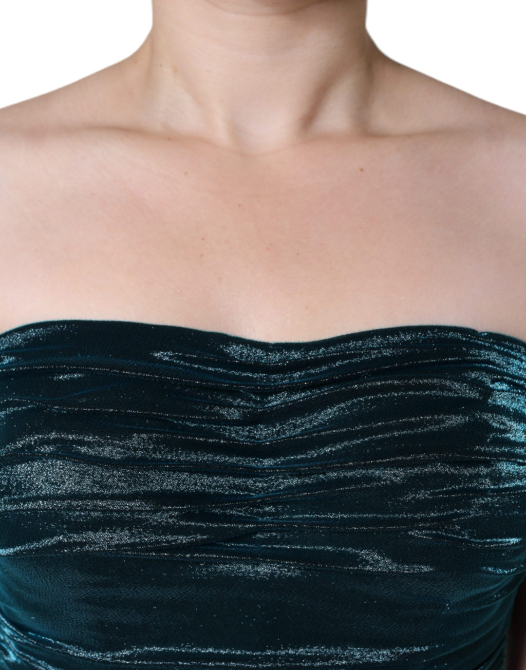 Robe bustier en satin et soie mélangée verte de Dolce & Gabbana, robe ajustée sans bretelles élégante.