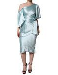 Robe en soie verte menthe Dolce & Gabbana, coupe ajustée et décolleté asymétrique, une épaule, élégance sophistiquée.
