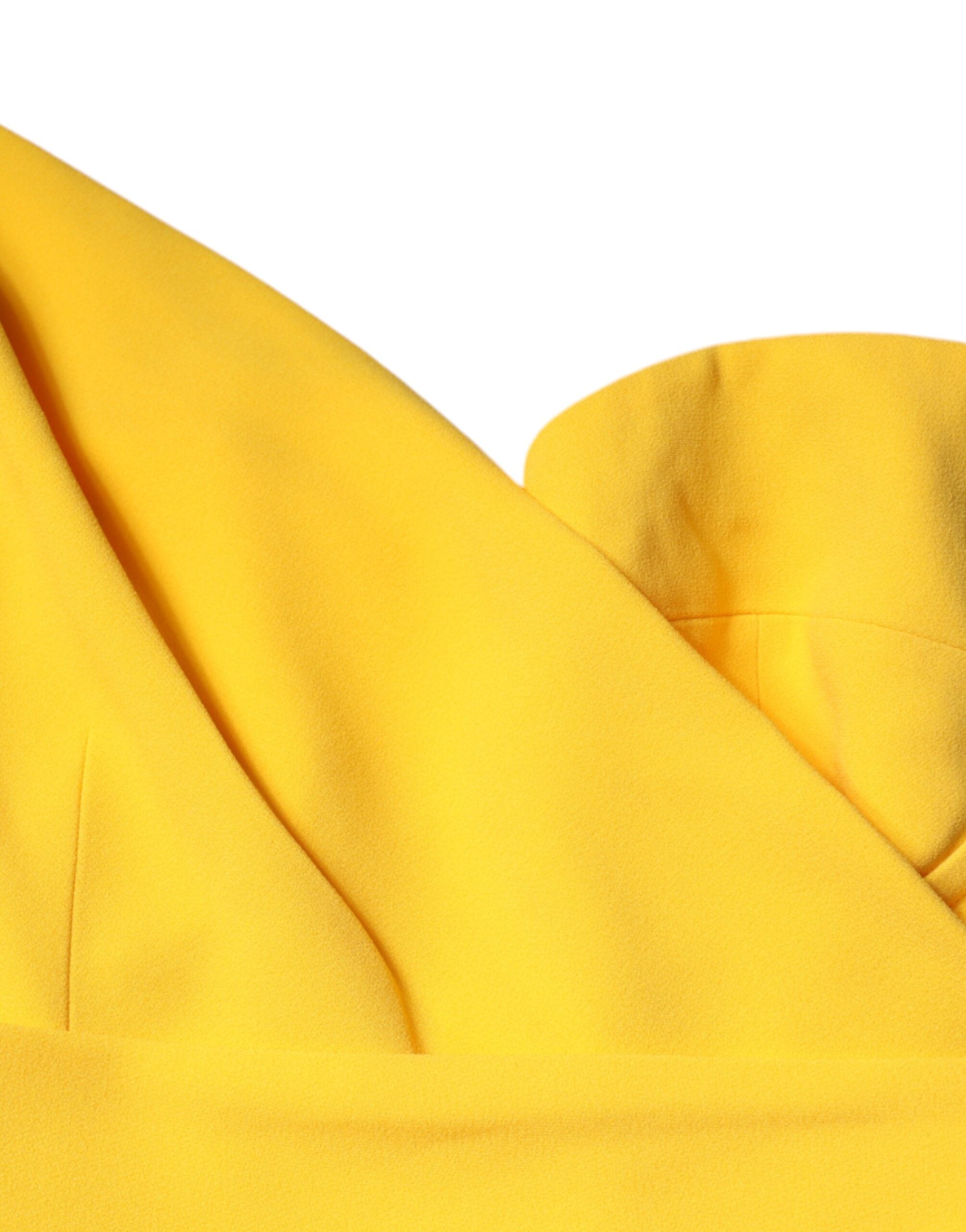 Robe midi jaune à une épaule avec fente latérale, marque Dolce & Gabbana, élégante et sophistiquée.