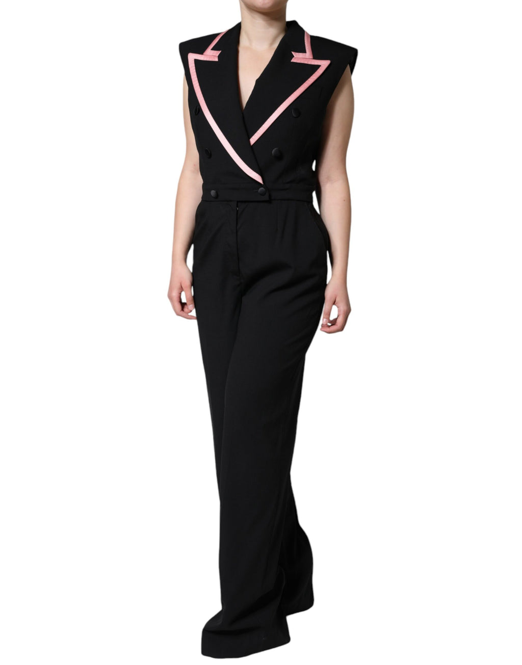 Combinaison sans manches noire en laine mélangée Dolce & Gabbana, robe élégante pour femme, vue de face.