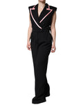 Combinaison sans manches noire en laine mélangée Dolce & Gabbana, robe élégante pour femme, vue de face.