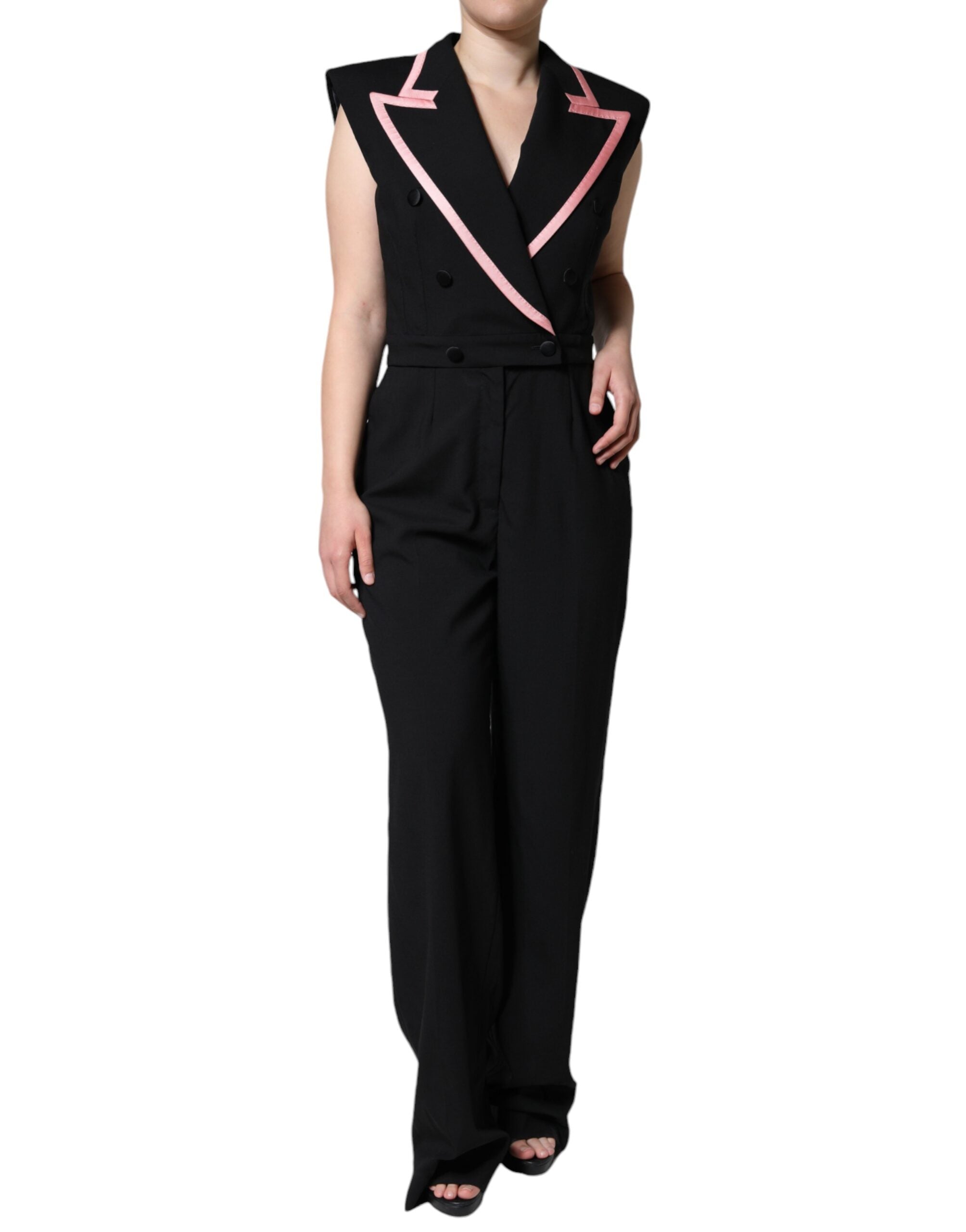 Combinaison sans manches en laine mélangée noire de Dolce & Gabbana, vêtement élégant et moderne pour femmes.
