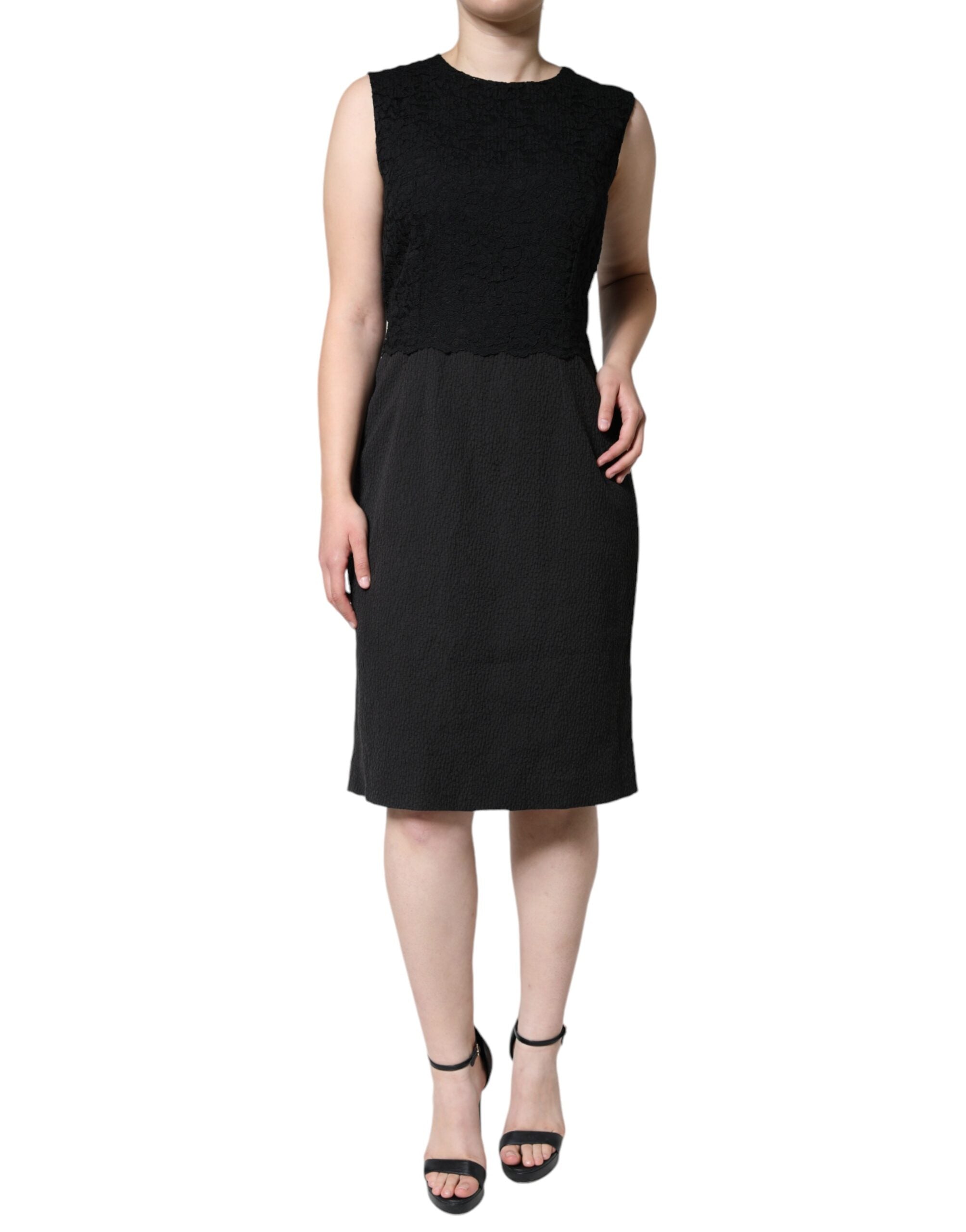 Robe droite noire en coton Dolce & Gabbana, longueur genou, style élégant et classique pour femme.