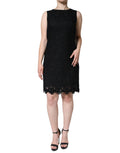 Robe courte noire Dolce & Gabbana en dentelle florale sans manches, silhouette ajustée et élégante.