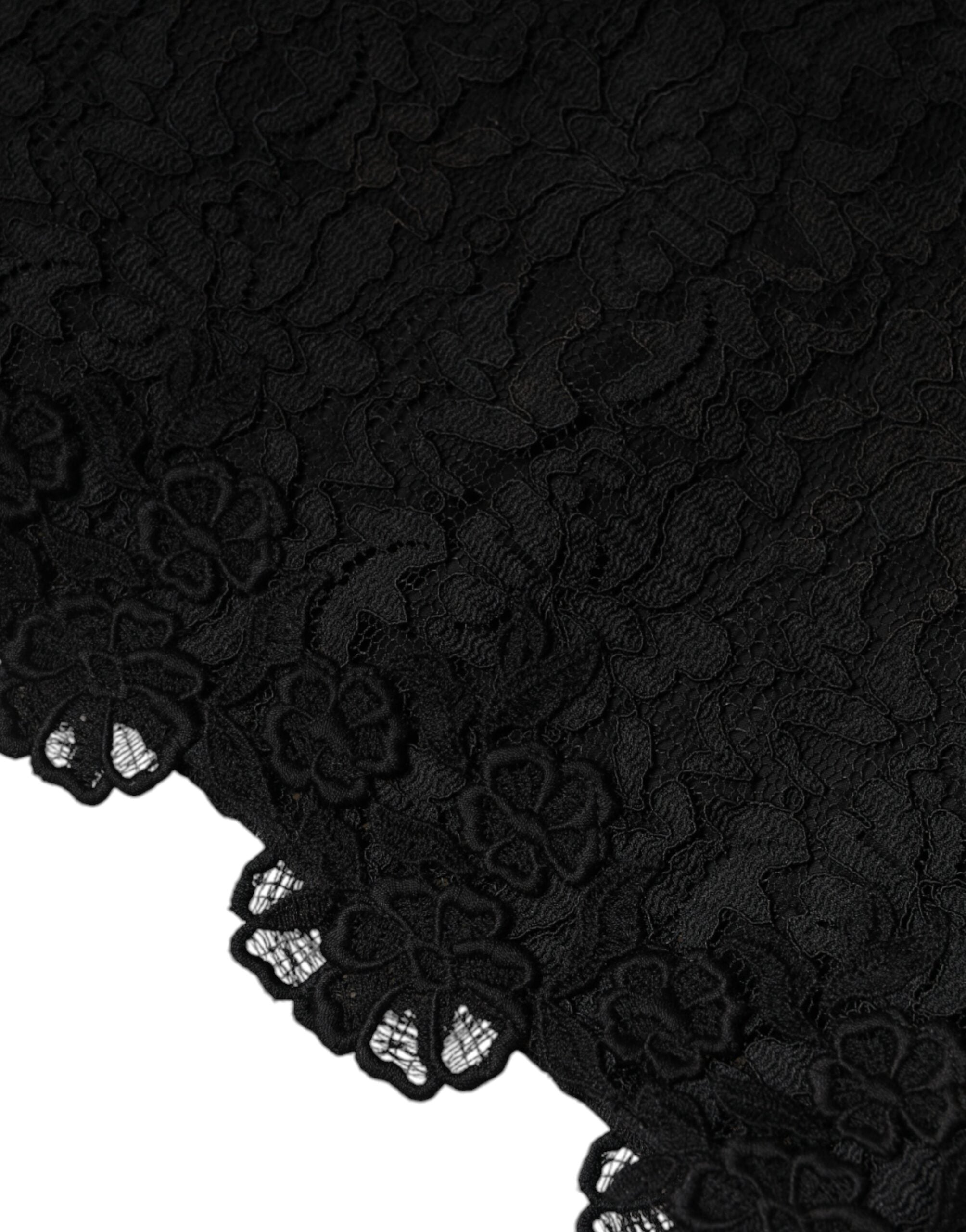 Robe courte sans manches Dolce & Gabbana en dentelle florale noire, style cache-cœur élégante et sophistiquée.
