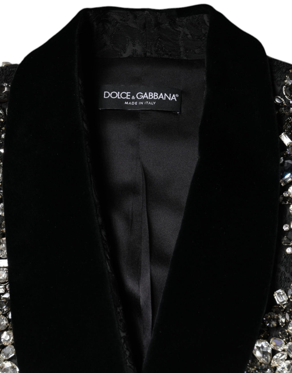 Veste blazer en jacquard noir Dolce & Gabbana avec broderies florales en cristal, élégante et sophistiquée.