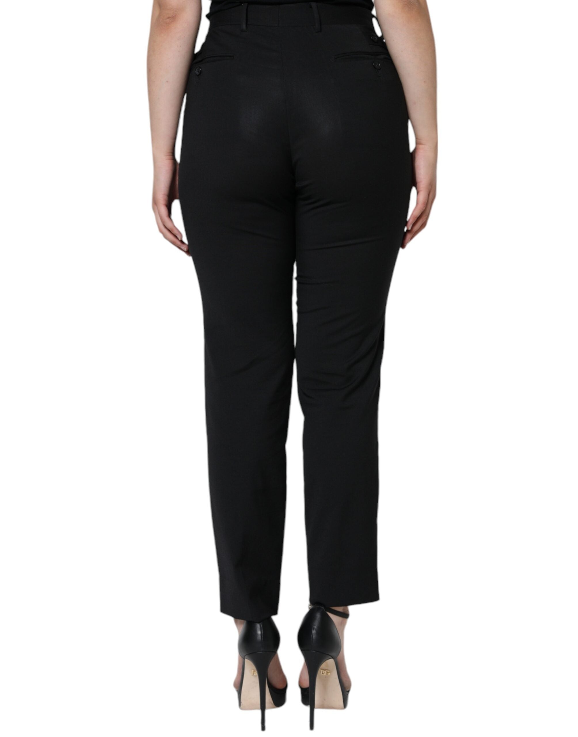 Pantalon taille haute en polyester noir de Dolce & Gabbana, coupe tapered élégante et moderne.