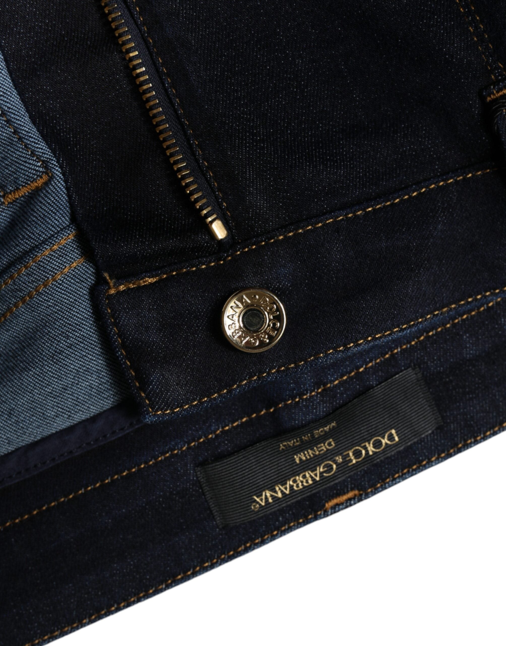 Jeans skinny en denim noir en coton mélangé de Dolce & Gabbana, visible avec détails de couture et coupe ajustée.