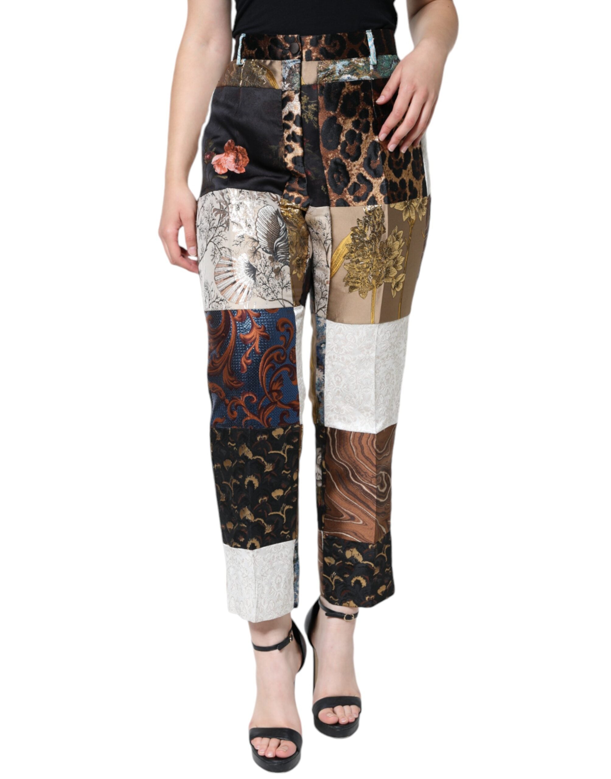 Pantalons Dolce & Gabbana en jacquard multicolore à taille haute avec patchwork sophistiqué.