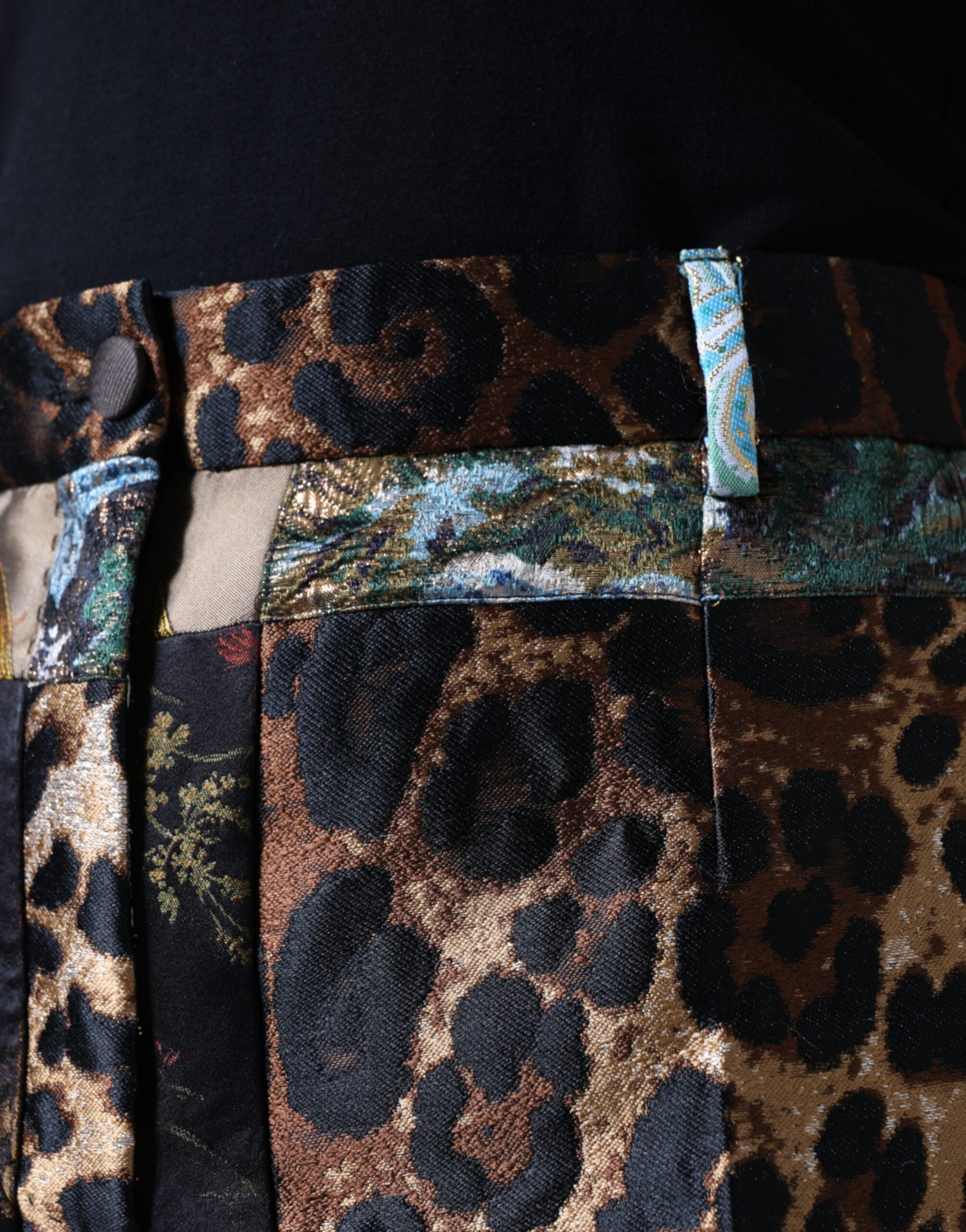 Pantalons à taille haute Dolce & Gabbana en jacquard multicolore avec patchwork, élégants et tendance.