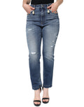 Jeans skinny en denim coton bleu foncé tacheté de Dolce & Gabbana, style déchiré avec détails usés.