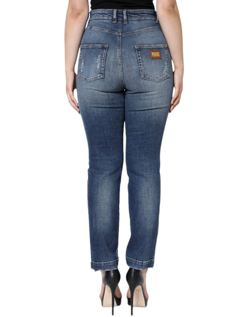 Jeans skinny en denim déchiré bleu foncé de Dolce & Gabbana, coton, style décontracté et tendance.