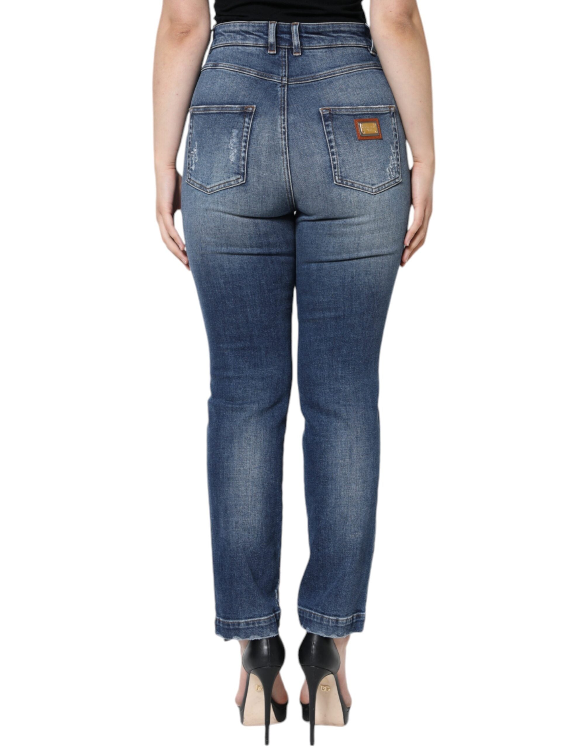 Jeans skinny en denim déchiré bleu foncé de Dolce & Gabbana, coton, style décontracté et tendance.