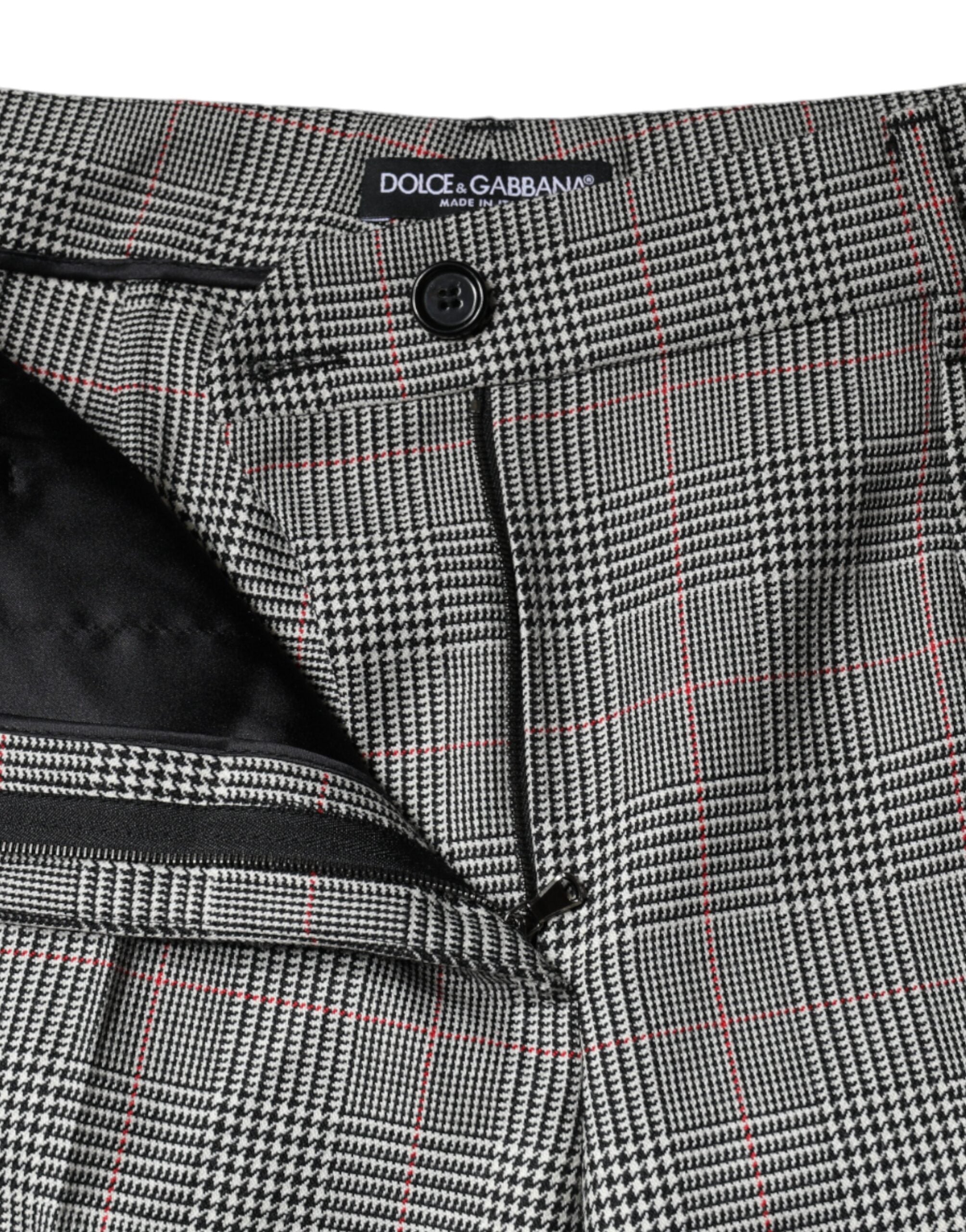 Pantalon femme en laine gris à carreaux Dolce & Gabbana, taille moyenne, coupe tapered, style élégant et confortable.