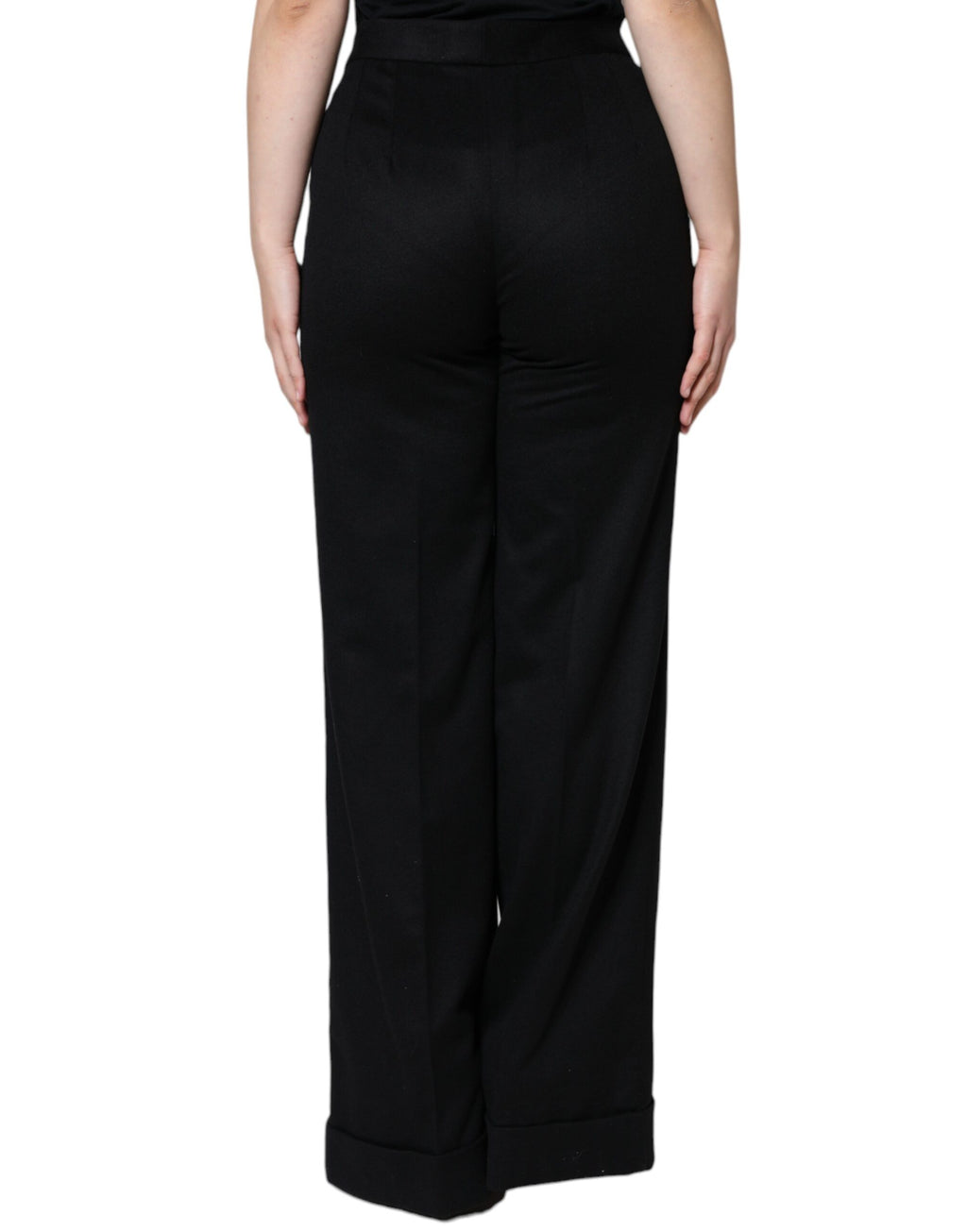 Pantalon femme coupe bootcut en cachemire noir de Dolce & Gabbana, taille moyenne, style élégant et confortable.