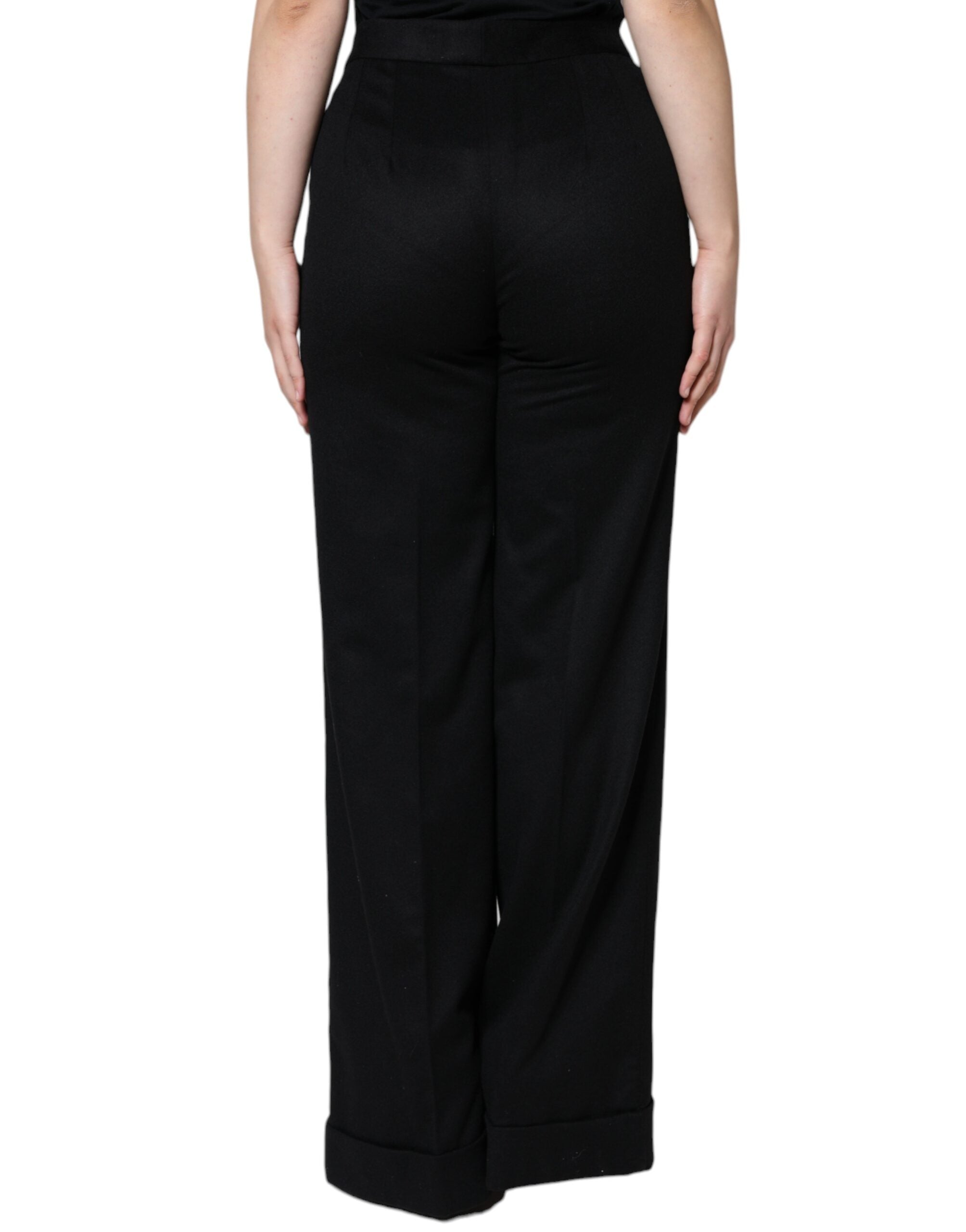 Pantalon femme coupe bootcut en cachemire noir de Dolce & Gabbana, taille moyenne, style élégant et confortable.