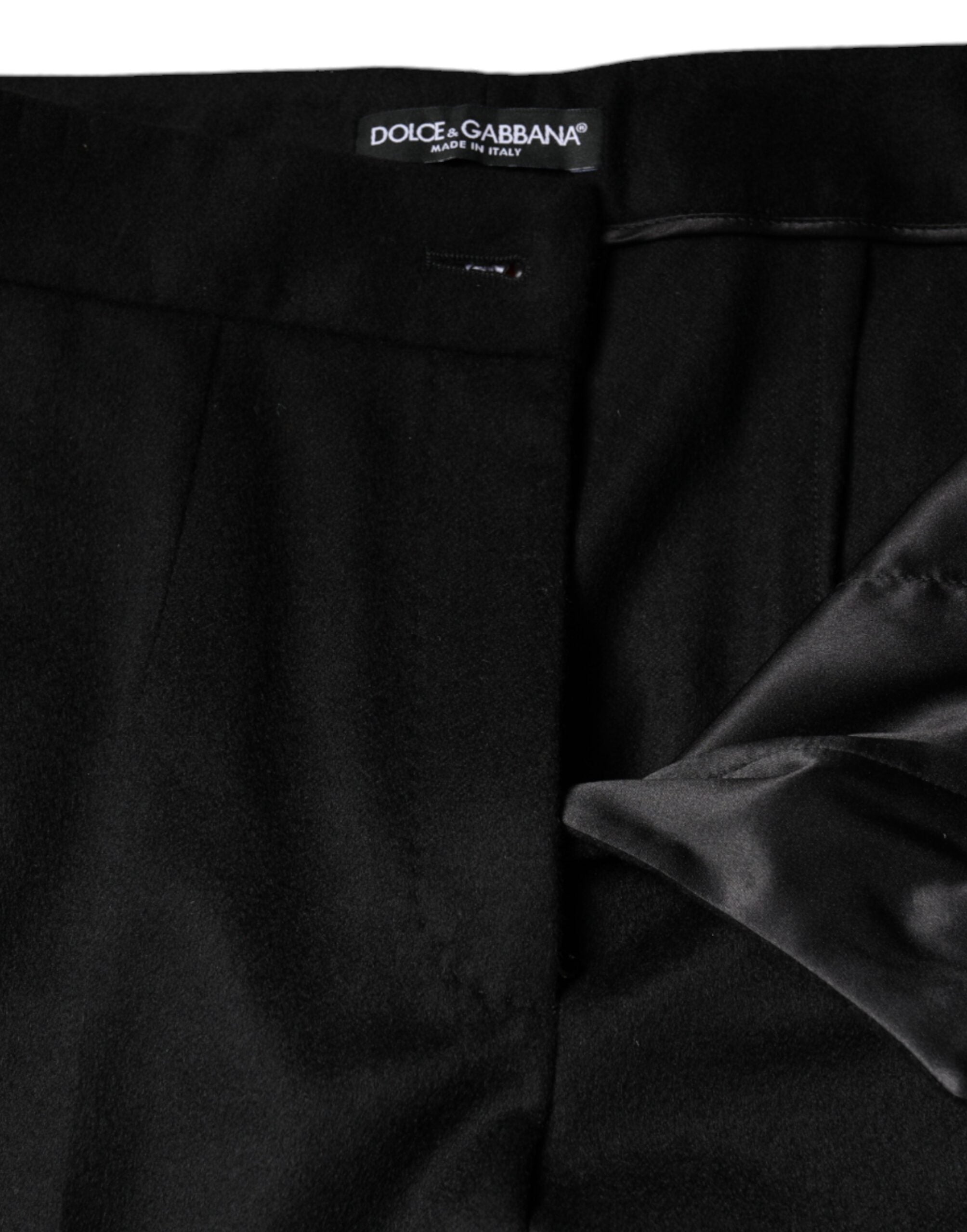 Pantalons femme Dolce & Gabbana en cachemire noir, taille mi-haute et coupe boot cut, visibles sur l'image.
