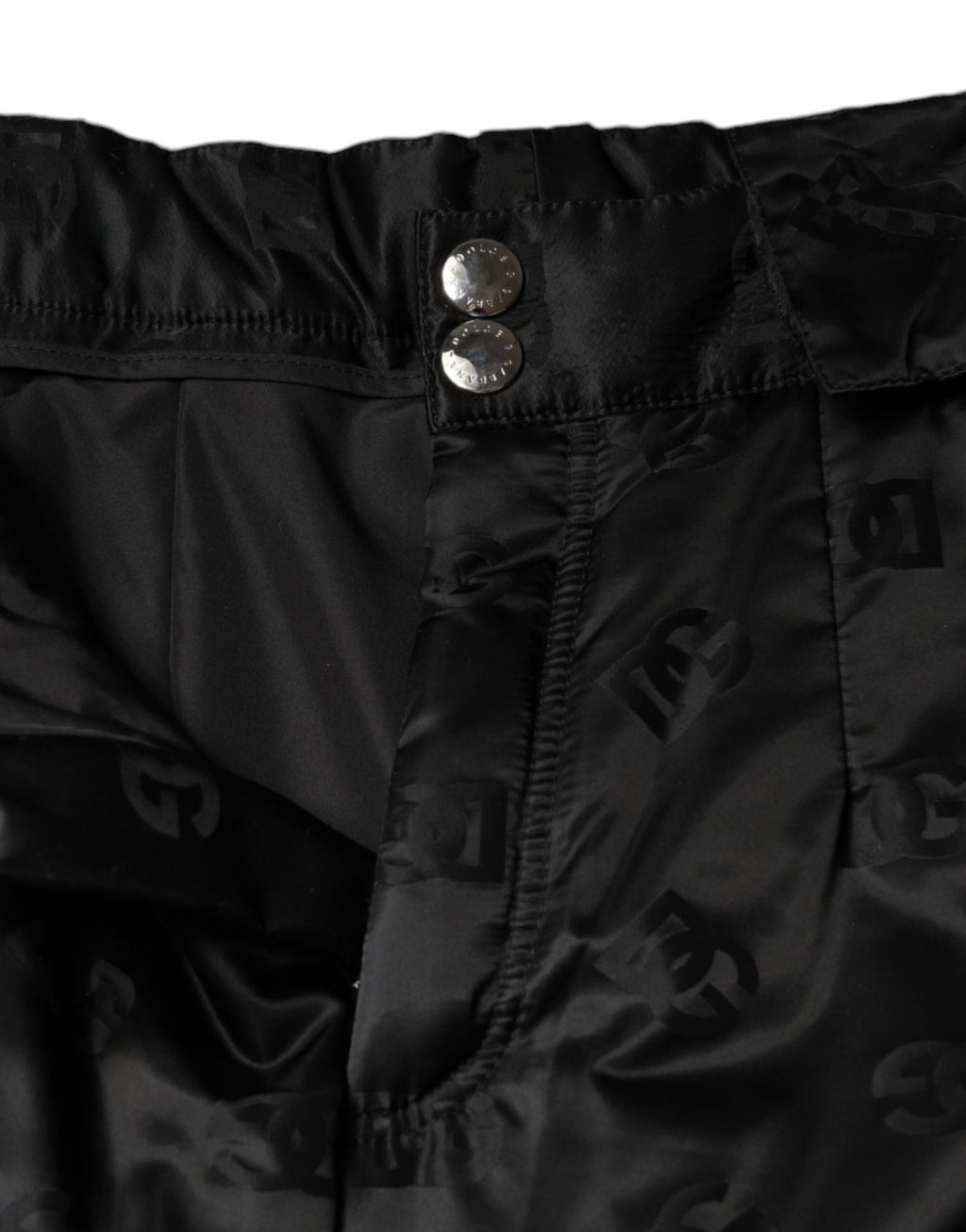 Pantalons larges pour femmes Dolce & Gabbana, en tissu matelassé noir à taille haute, style élégant et moderne.