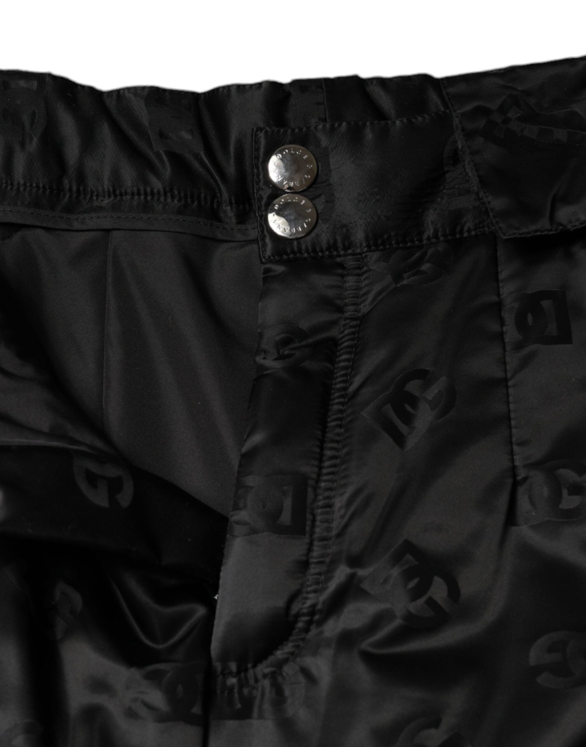 Pantalons larges pour femmes Dolce & Gabbana, en tissu matelassé noir à taille haute, style élégant et moderne.