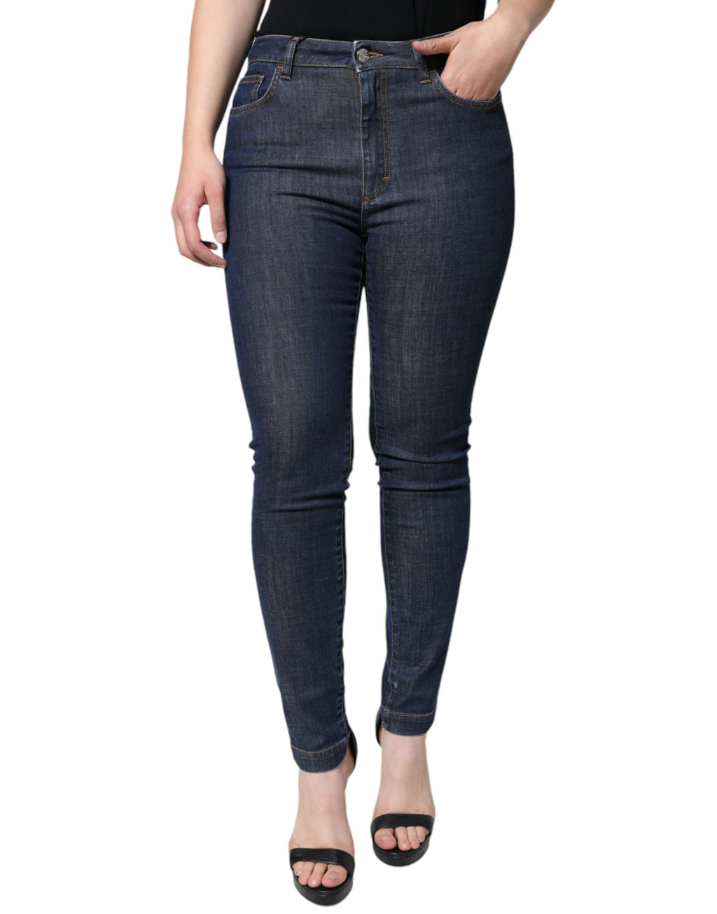 Jeans skinny en coton bleu foncé de Dolce & Gabbana, style Queen, avec coupe ajustée et détails classiques.
