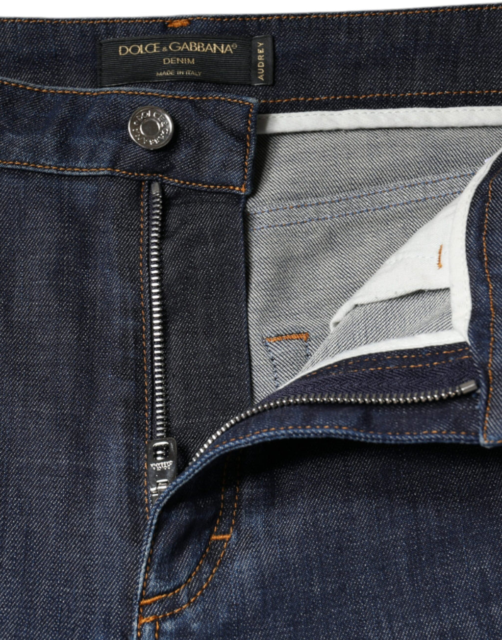 Jeans skinny en denim coton bleu foncé Dolce & Gabbana Queen, coupe ajustée, avec poches et coutures visibles.