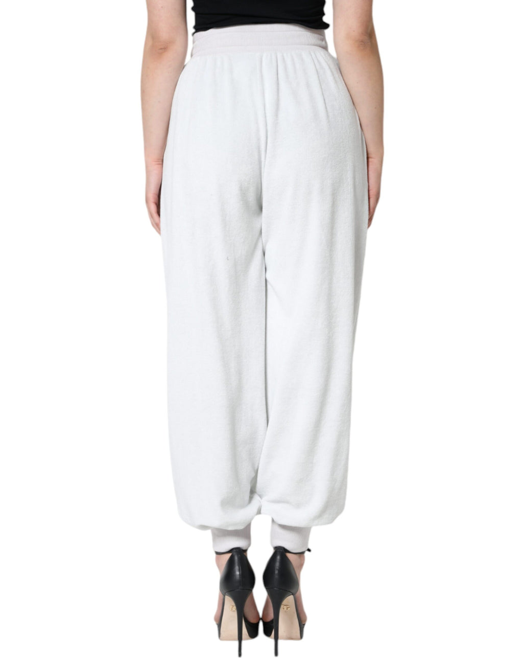 Pantalon de jogging blanc en nylon Dolce & Gabbana, pantalon décontracté avec cordon de serrage et poches latérales.