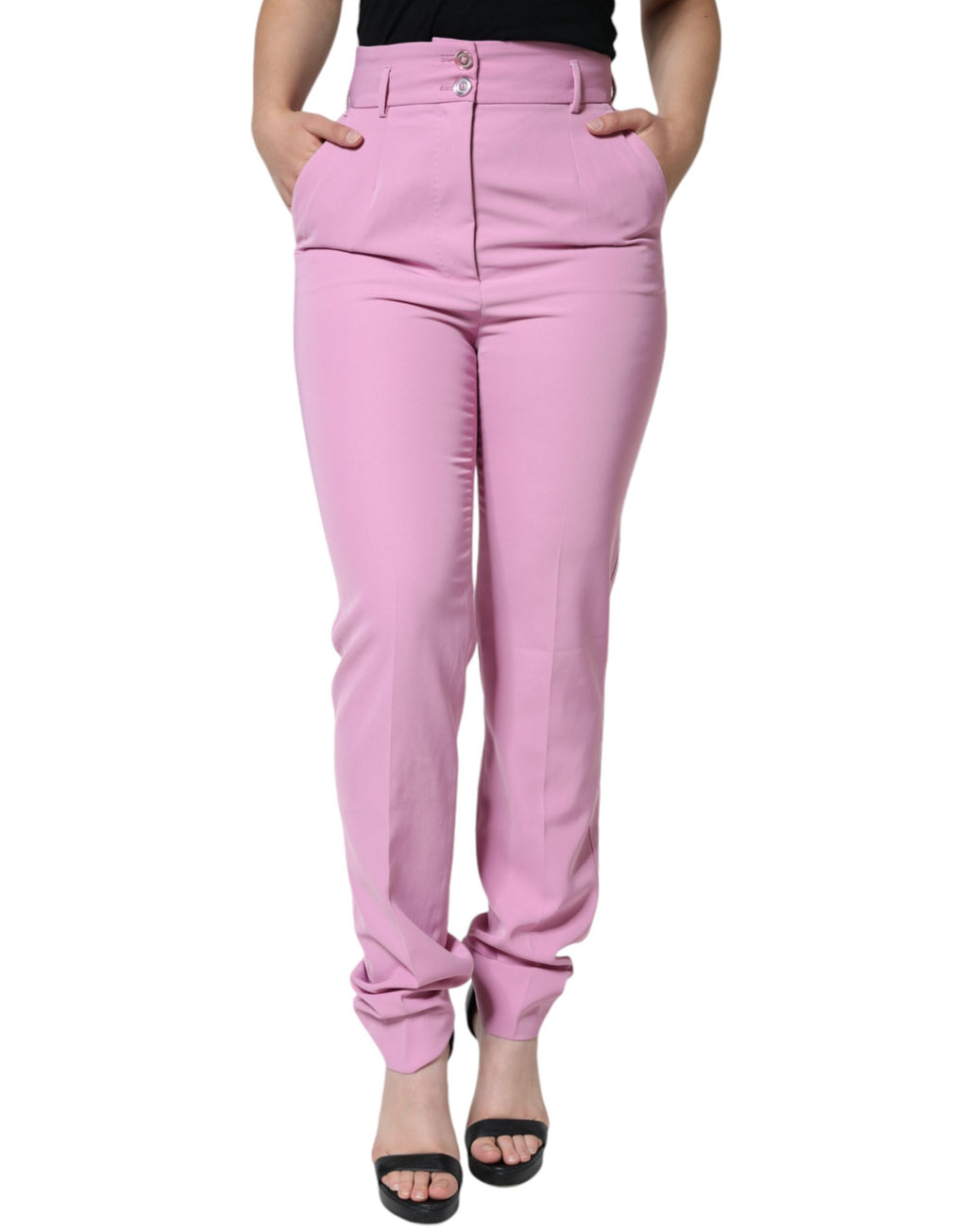 Pantalon tapered rose en polyester à taille haute pour femme de Dolce & Gabbana, vue de face.