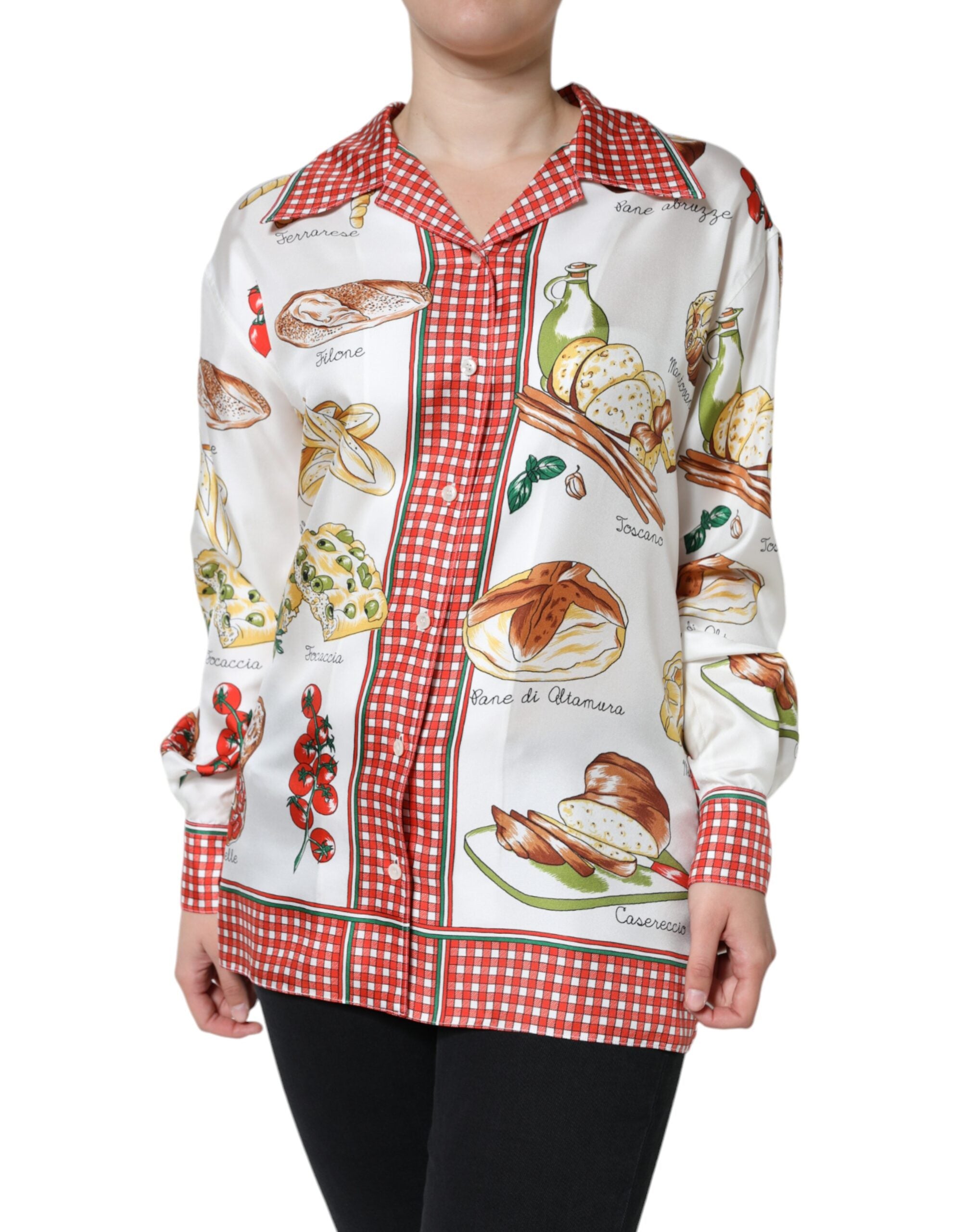 Chemise Dolce & Gabbana à col avec motif pain multicolore, tissu léger et style élégant pour femme.