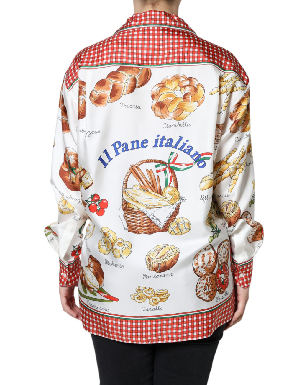 Chemise Dolce & Gabbana à col avec motif multicolore de pain, tissu léger et style élégant.