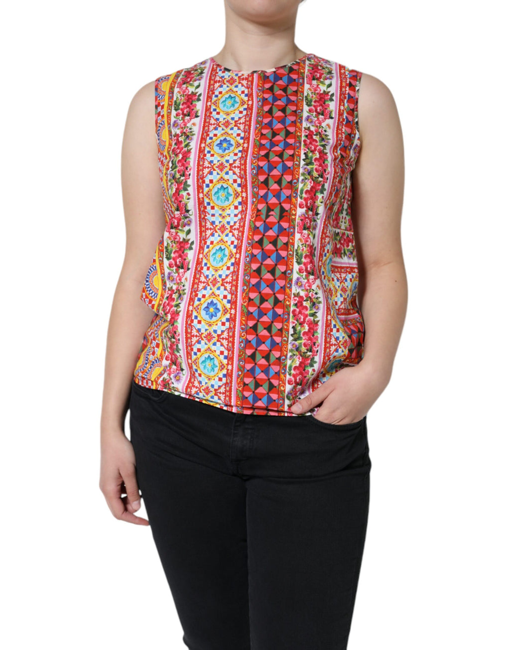 Débardeur en coton multicolore Dolce & Gabbana Carretto floral avec motif coloré et détails élégants.