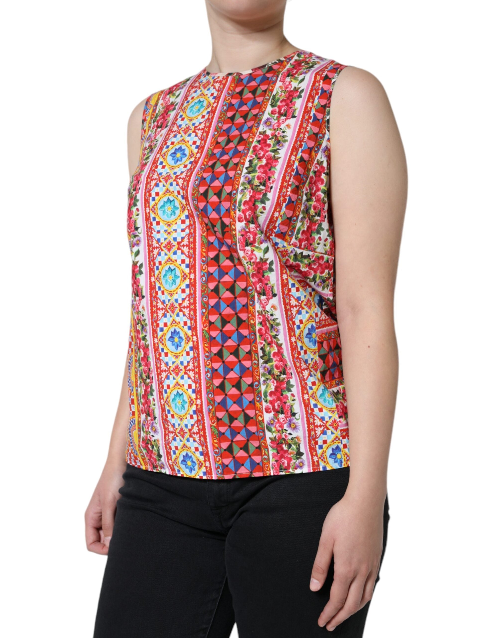 Débardeur en coton multicolore Dolce & Gabbana avec motif floral Carretto, léger et élégant, pour homme ou femme.
