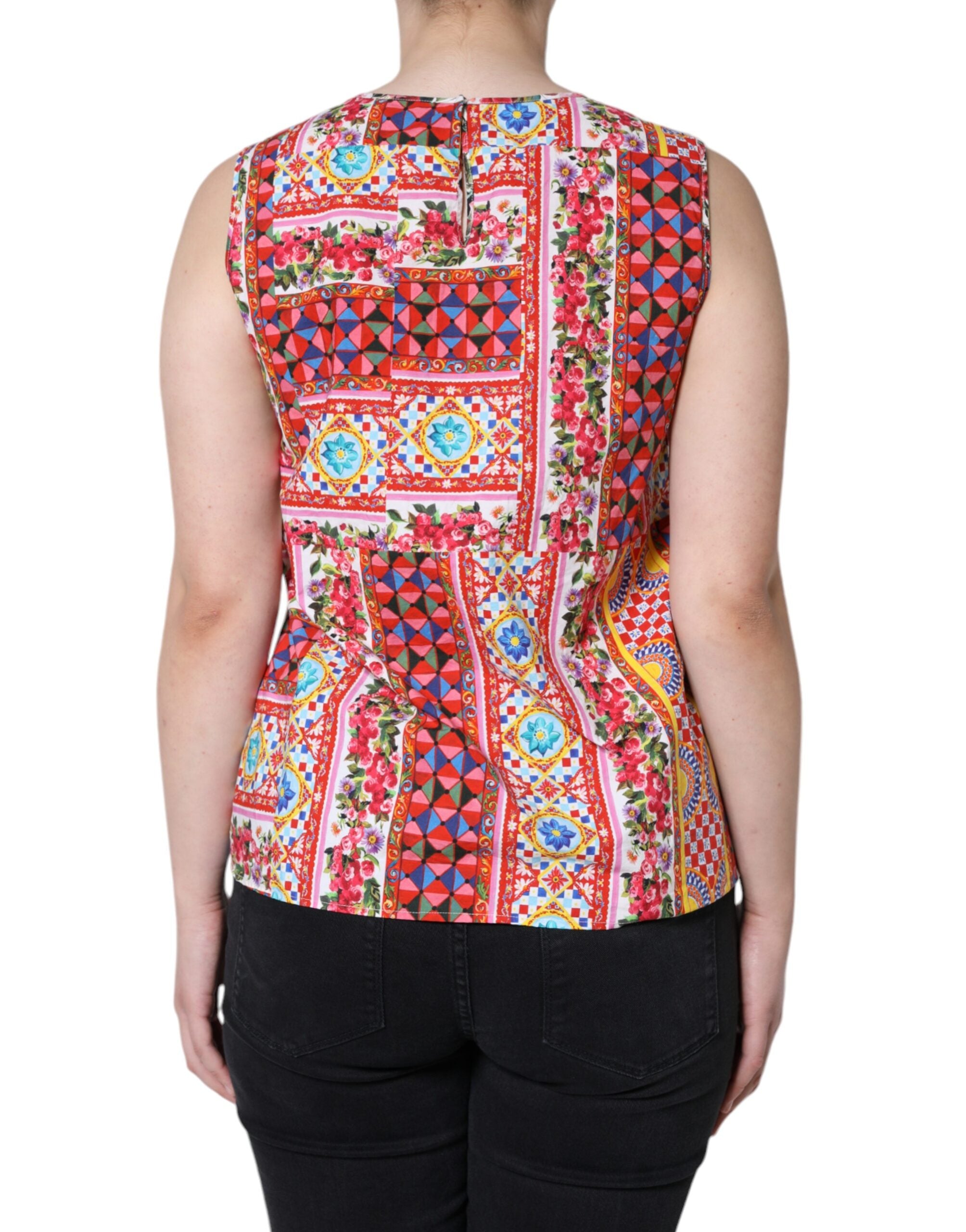 Débardeur en coton multicolore Dolce & Gabbana Carretto floral avec motif floral coloré, vu de face.