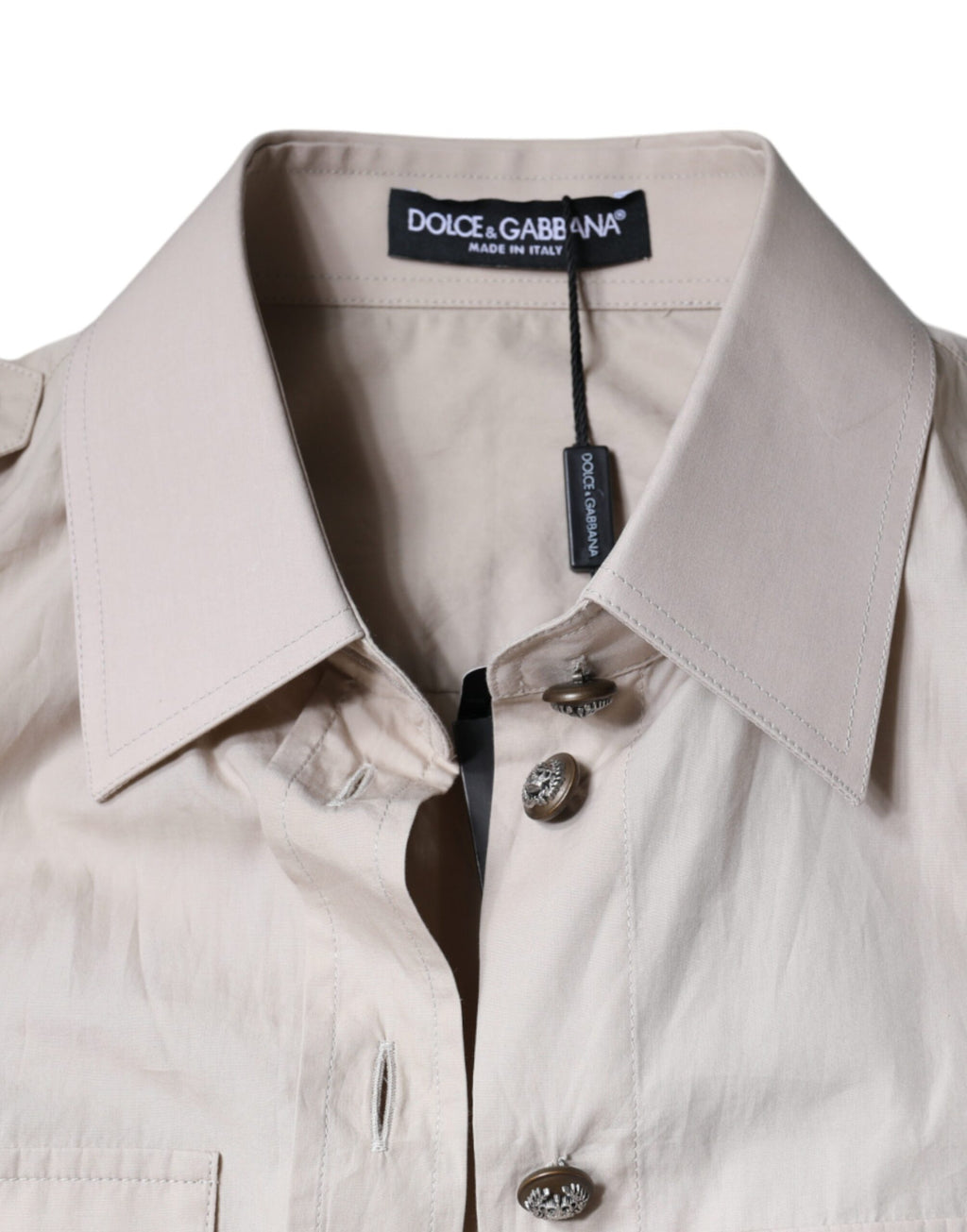 Chemise beige en coton à col et boutons de Dolce & Gabbana, vêtement élégant pour homme ou femme.