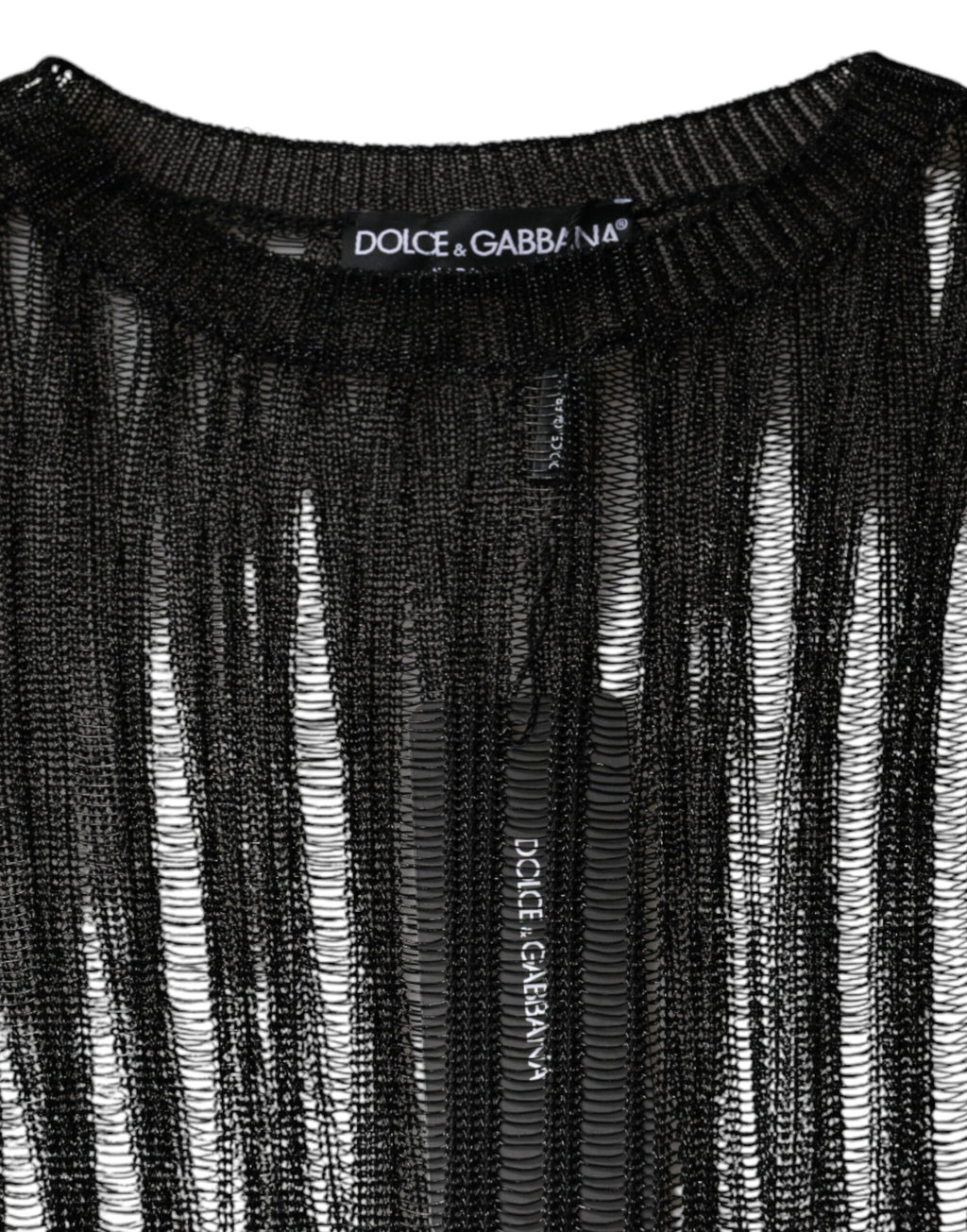 Top noir à rayures transparentes Dolce & Gabbana avec manches longues, tissu léger et style élégant.