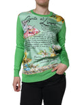 Pull Dolce & Gabbana en soie verte à manches longues avec motif Granita Al Limone, visible en détail.