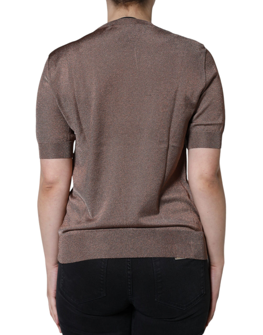 Haut court à manches courtes Dolce & Gabbana en viscose marron avec appliqué floral, style élégant et tendance.