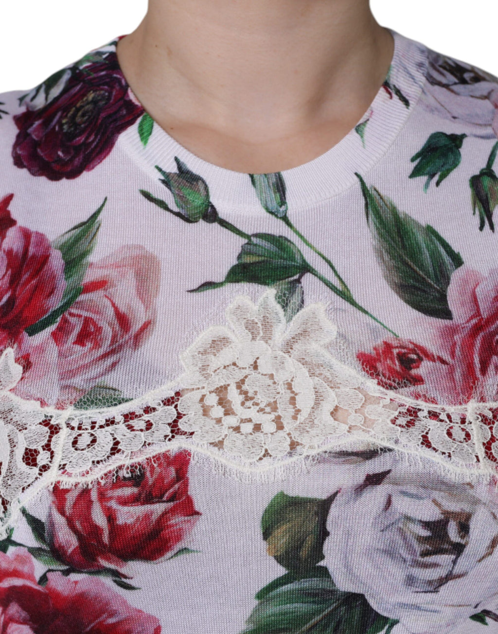 Débardeur en soie blanc avec dentelle florale Dolce & Gabbana, sans manches, élégant et léger.