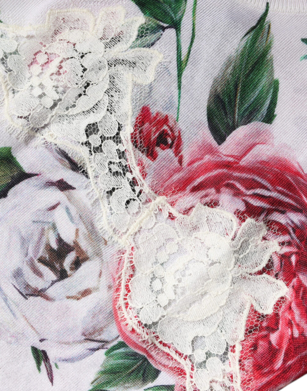 Débardeur sans manches en soie blanche avec dentelle florale de Dolce & Gabbana, élégant et léger.