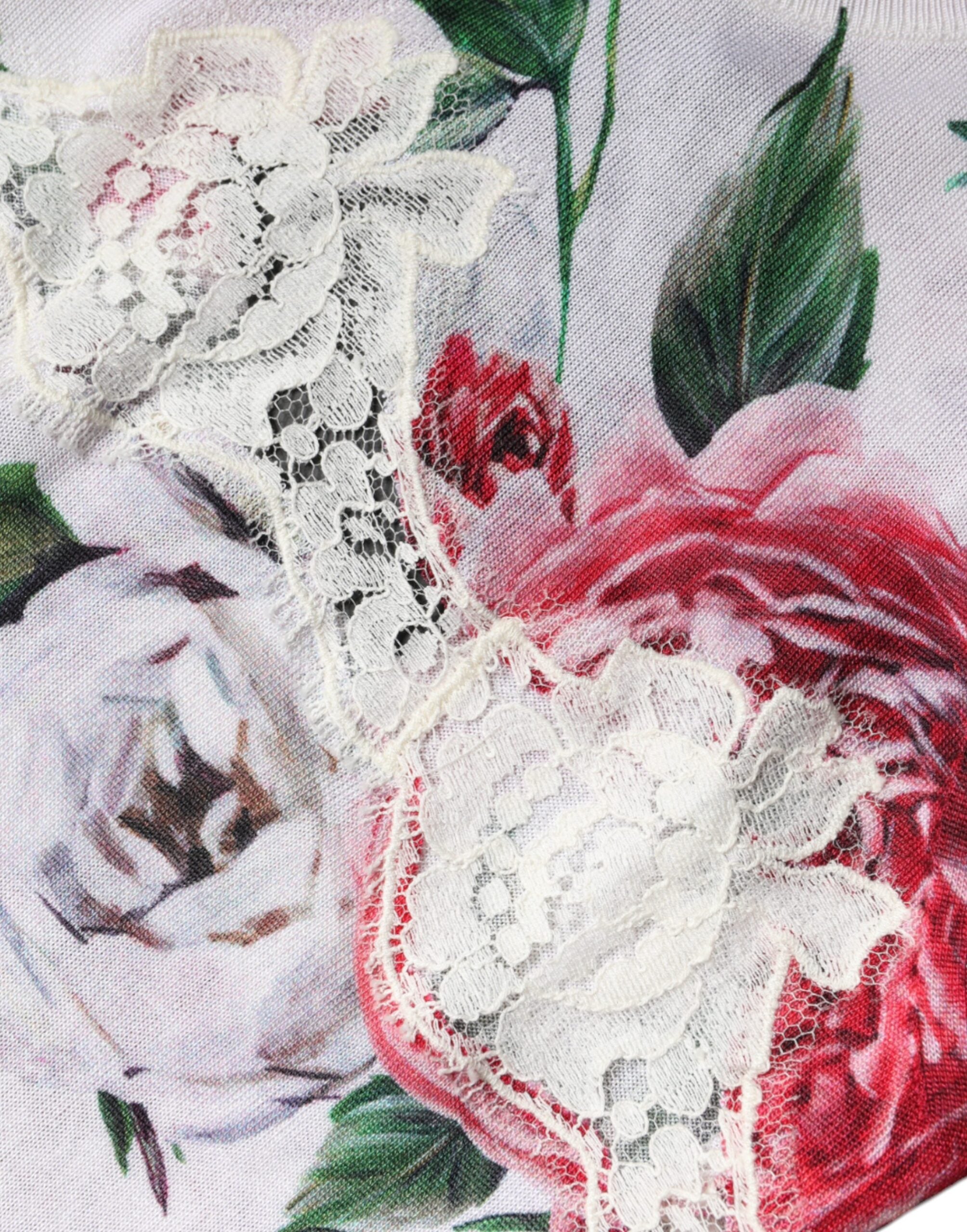 Débardeur sans manches en soie blanche avec dentelle florale de Dolce & Gabbana, élégant et léger.