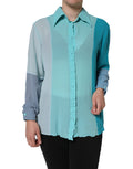 Blouse Dolce & Gabbana à manches longues, multicolore, avec boutons, en tissu léger, portée sur un mannequin.